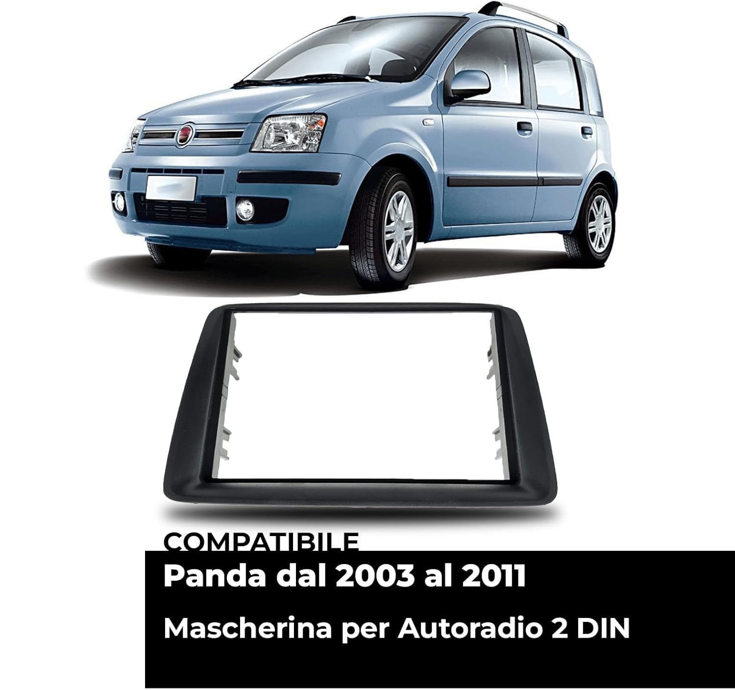 Mascherina 2DIN Adattatore Autoradio Cornice Stereo compatibile con FIAT Panda (169) dal 2003 al 2011 con Kit Fissaggio - Grigio