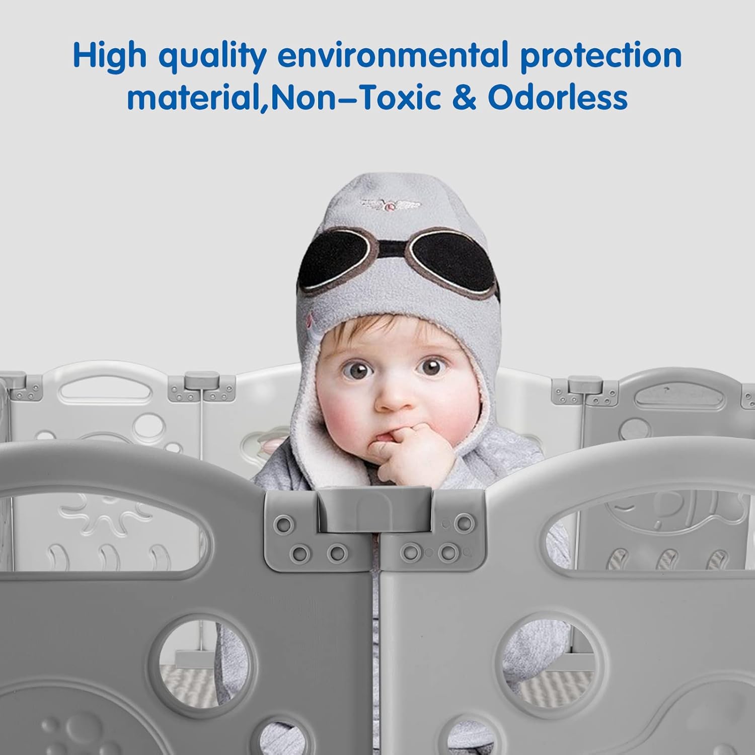 Jocisland 14-Panel Baby Playpen, Foldable Play Yard with Lockable Gate, Adjustable Shape & Portable Design, Safety Activity Center for Indoor & Outdoor Use (Grey and White) - Image 3