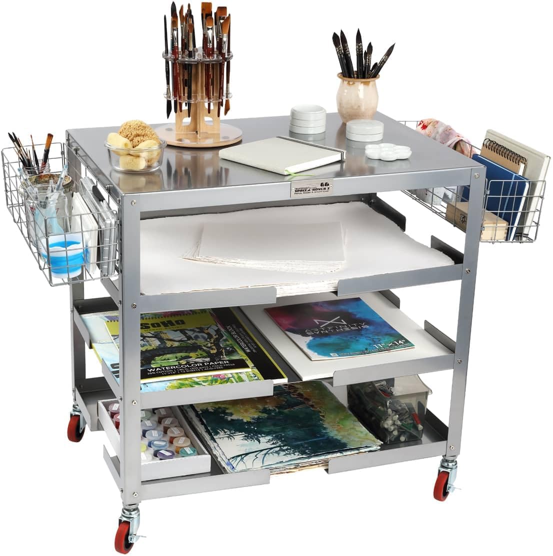 Creative Mark The Original Space Rover Canvas and Frame Rolling Cart - Heavy-Gauge Steel Utility Cart with Wheels, 10 Dividing Braces, Lockable Casters, 43" L x 18-1/4" D x 72" H