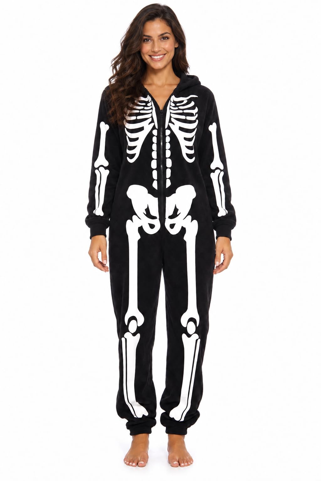 Just Love Women's Adult Onesie Skeleton Halloween Costume with Hood Large Black