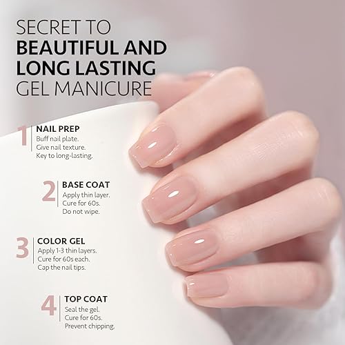 Miniatura 5 de GAOY Kit de esmalte de uñas de gel, 2 colores blanco lechoso gelatina rosa nude, juego de esmalte de gel UV transparente