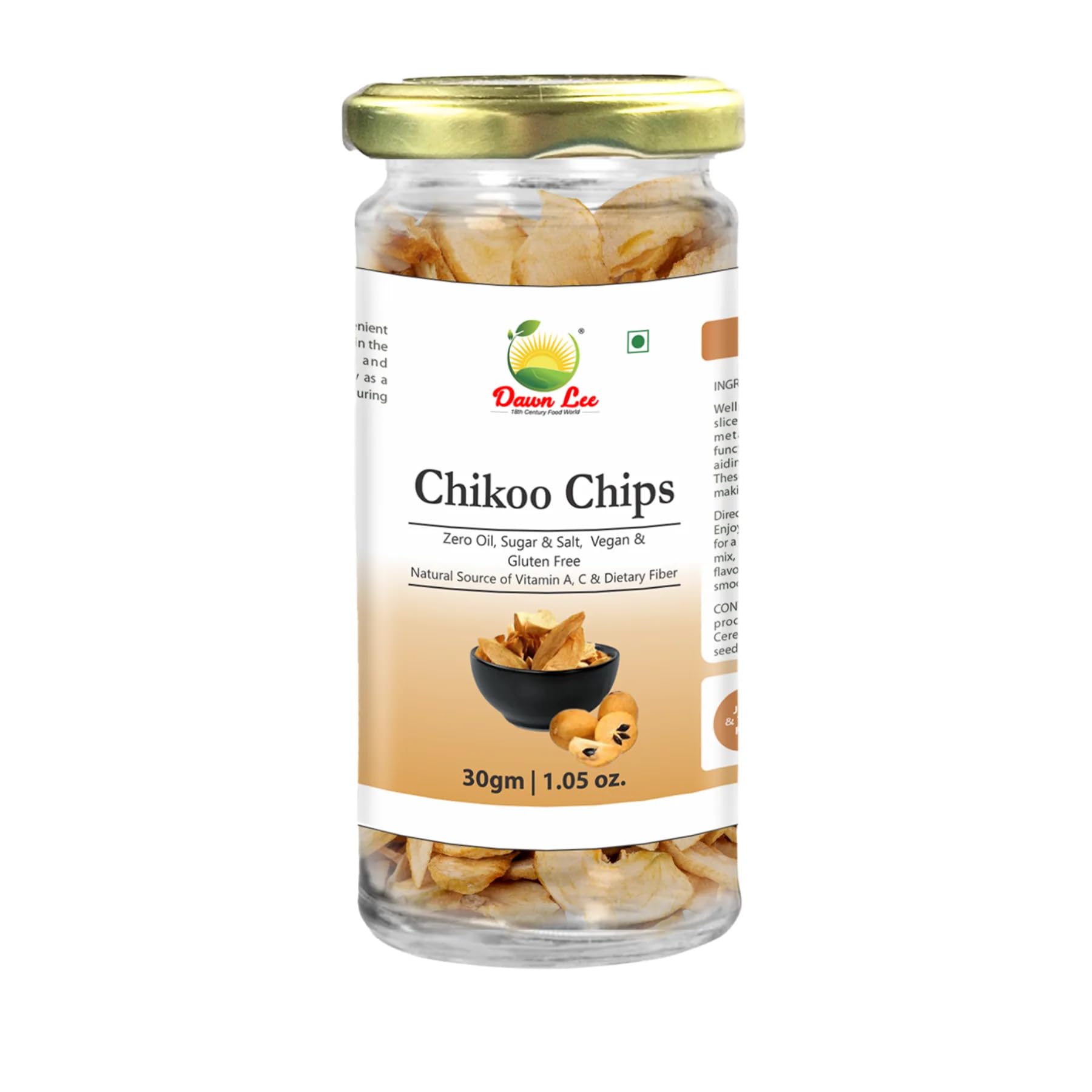 Dawn Lee Freeze Dried Chikoo Chips Slices | 30g Glass Jar | 100% Natural fruit, Rich in Vitamins, No Preservative, No Added Sugar, Not Frozen | Healthy, Tasty, Gluten Free Snack for Kids and Adults-image-8