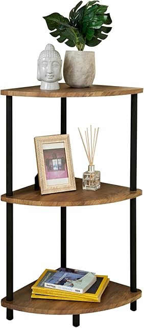 spot on dealz Corner Shelf Unit 3 Tier Corner Shelving Storage Shelves Small Bookshelf Free Standing (Walnut)