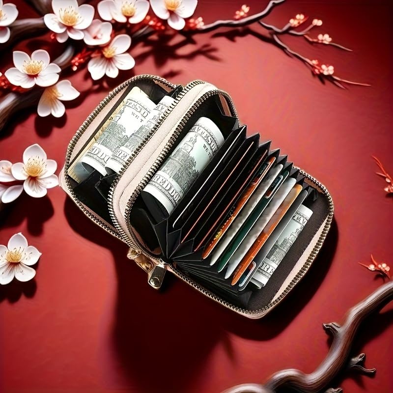 Compact Dual-Zipper Women's Wallet | Light Green Textured Credit Card Holder & Coin Purse | Golden Zippers, Available in Pink, Emerald, Blue, Black4