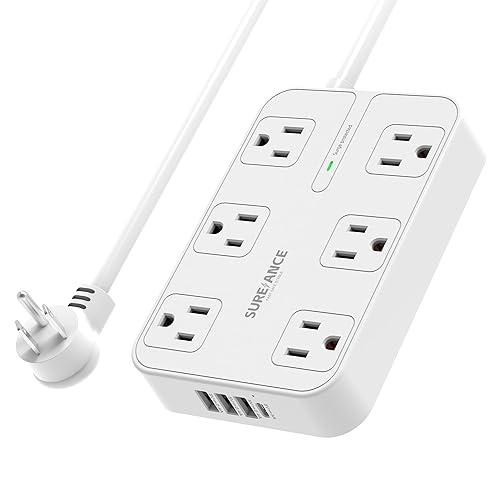 6-Outlet Power Strip with USB C - SUREANCE Surge Protector, 4 USB Ports, 1050J, 6FT Flat Plug Extension Cord, Wall Mountable, ETL Listed - Desktop Charging Station for Home, Office, Dorm Essentials