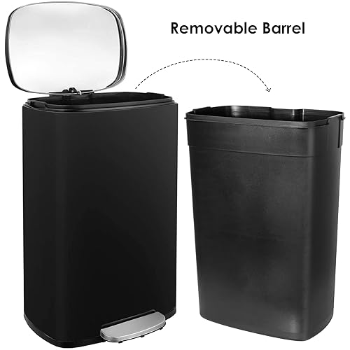 Miniatura 3 de Arlopu Cubo de basura de acero inoxidable de 13.2 galones, cubo de basura de cierre suave con cubo interior de plástico extraíble, a prueba de