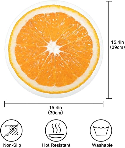Miniatura 4 de Kigai Juego de 1 manteles individuales redondos con rodajas naranjas, antideslizantes, lavables, resistentes al calor, para cocina, mesa de comedor,