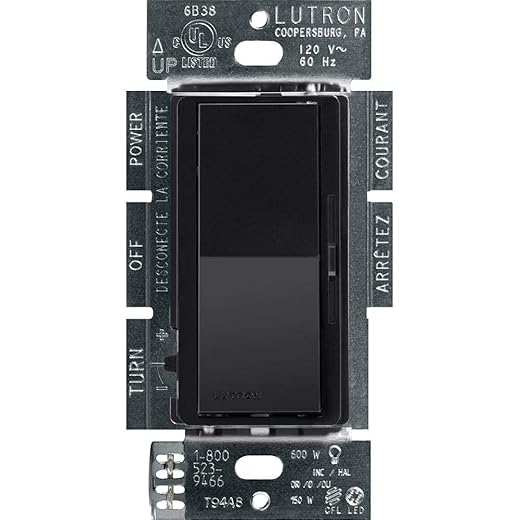 Lutron Diva LED+ Dimmer Light Switch for Dimmable LED, Halogen, and Incandescent Bulbs, 150 Watt, Single-Pole or 3-Way, DVCL-153P-BL, Black