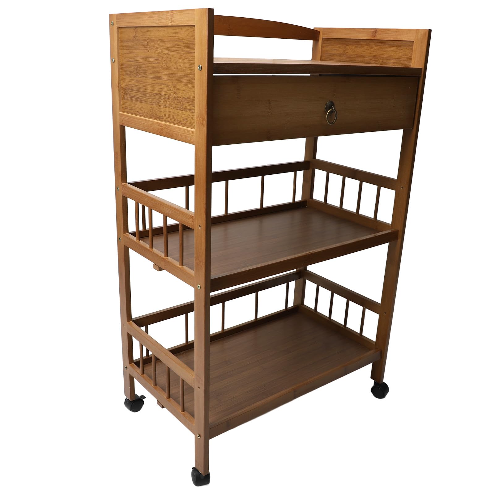 Rengue Carrello di Servizio Mobile, Tavolino Laterale in bambù con 4 Ruote per Uso Domestico, Mobiletto Portaoggetti Multiuso, Design in Stile Cinese
