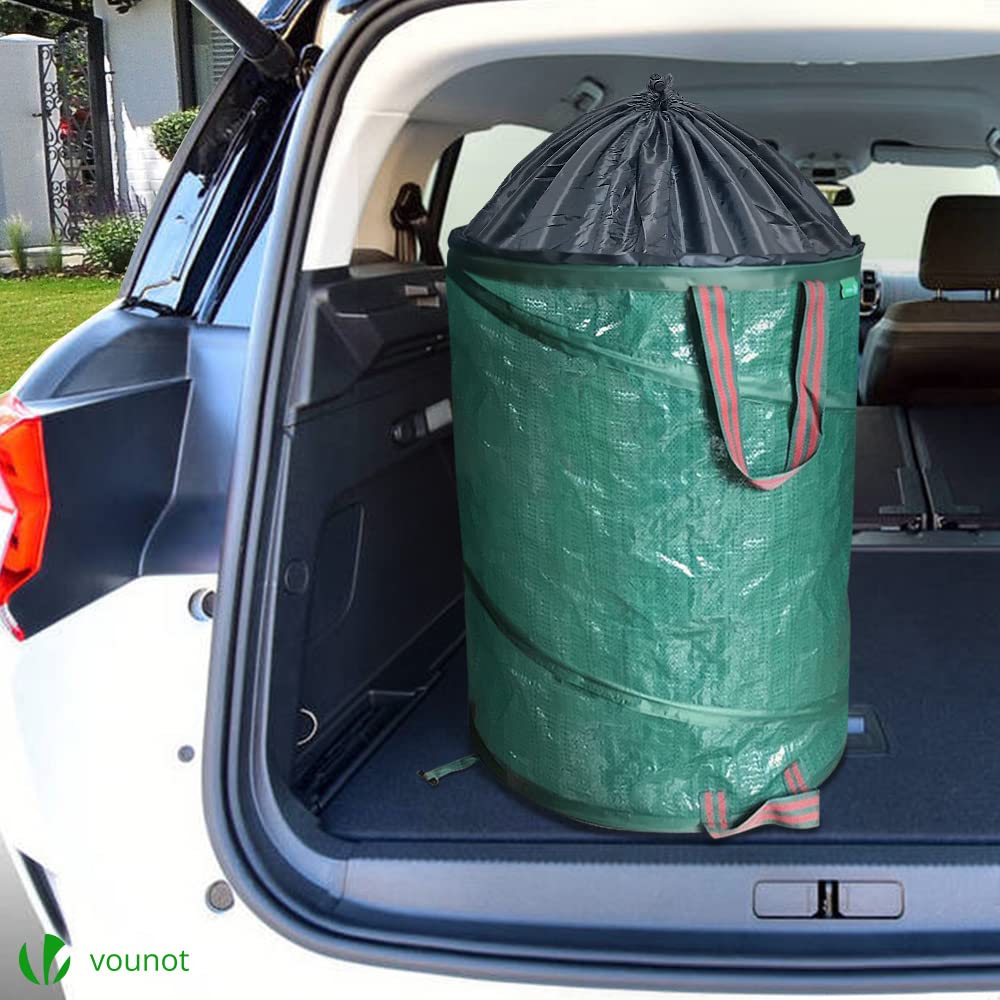 VOUNOT Pop Up Gartensack mit Griffen und Kordelzugverschluss 3er Set 170 L, Faltbarer Laubsack Selbstaufstellend Gartenabfallsack, Grün