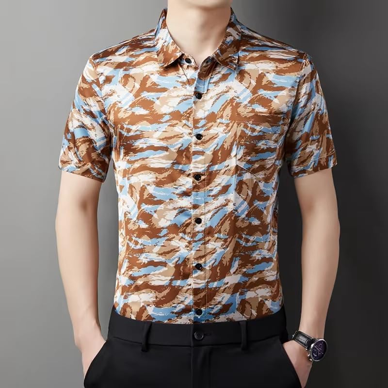 Men's Casual Printed Short Sleeve Button Down Shirts Summer Vacation Beach Tropical Hawaiian Shirt