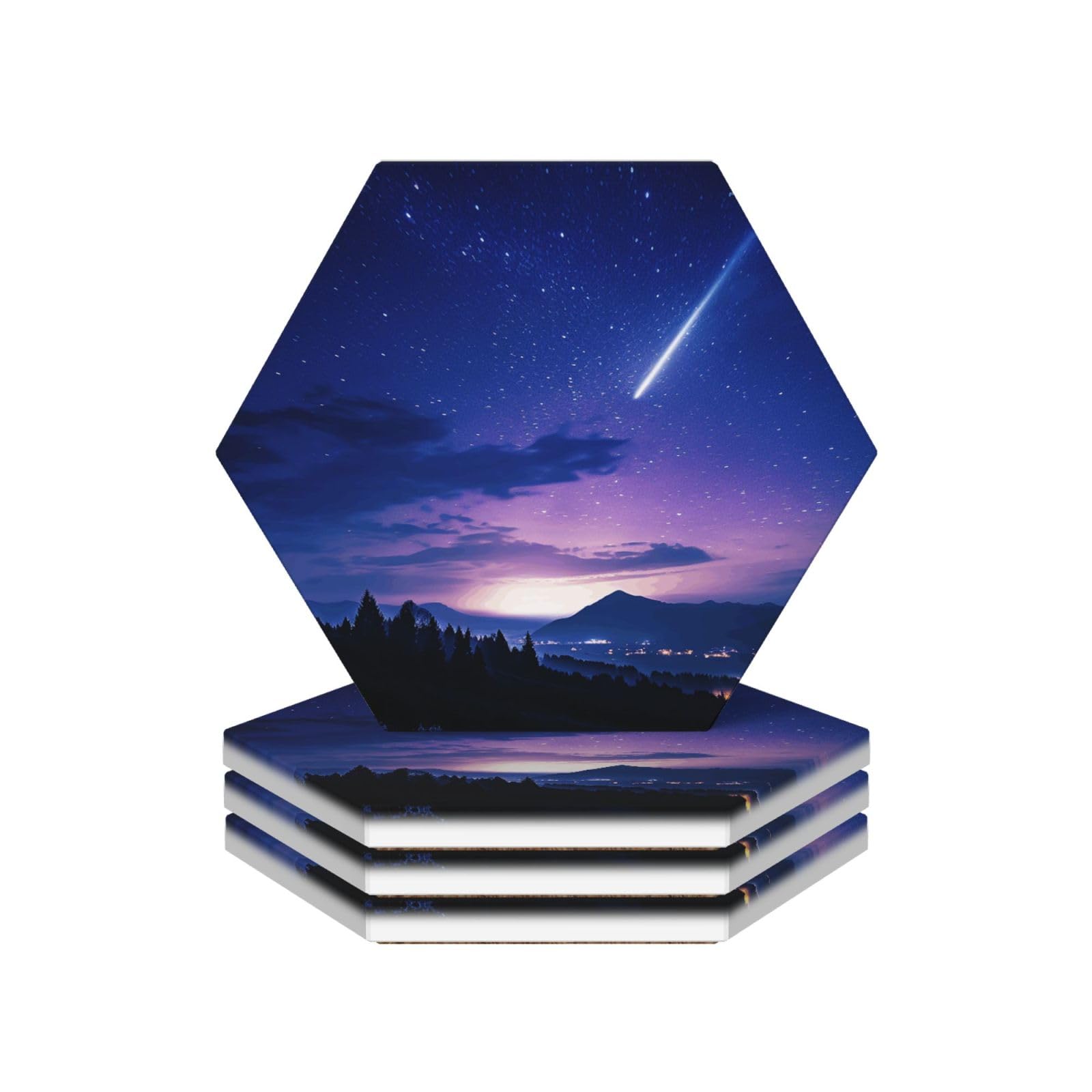 Drink Coasters Set of 4 Coffee Ceramic Coaster Night sky silhouette Coasters for Drinks Coffee Cup Mat Heat Resistant Tabletop Protection Coaster Desk Accessorie Home Decorative
