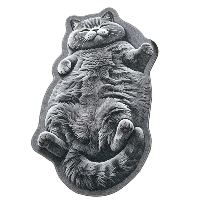 Glyntheum Cute Fluffy Cat Shaped Rug, Non-Slip Washable Faux Shaggy Floor Mat, Soft Animal Rug for Bathroom Bedroom Nursery Home Decor, Gift for Cat Lovers, Blue
