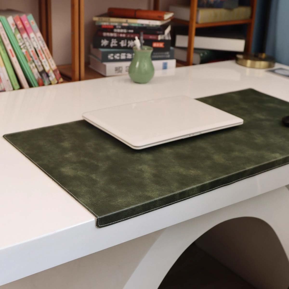 Luxury Leather Laptop Desk Pads, Large Mouse Pad with Edge Protector, Waterproof Table Mat Smooth Writing Pad for Office and Home (60x120cm,Dark Green)
