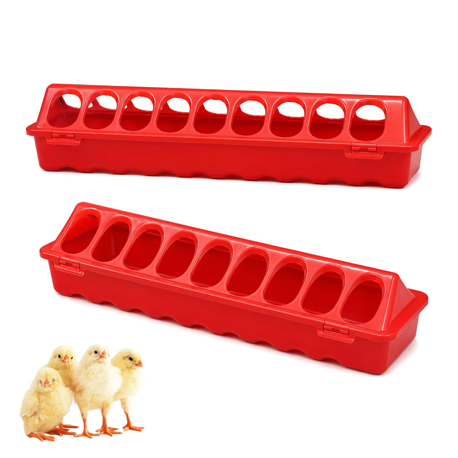 2 Pack Chick Feeder Waterer, 30cm 18 Hole Spill Proof Rat Proof Feeder