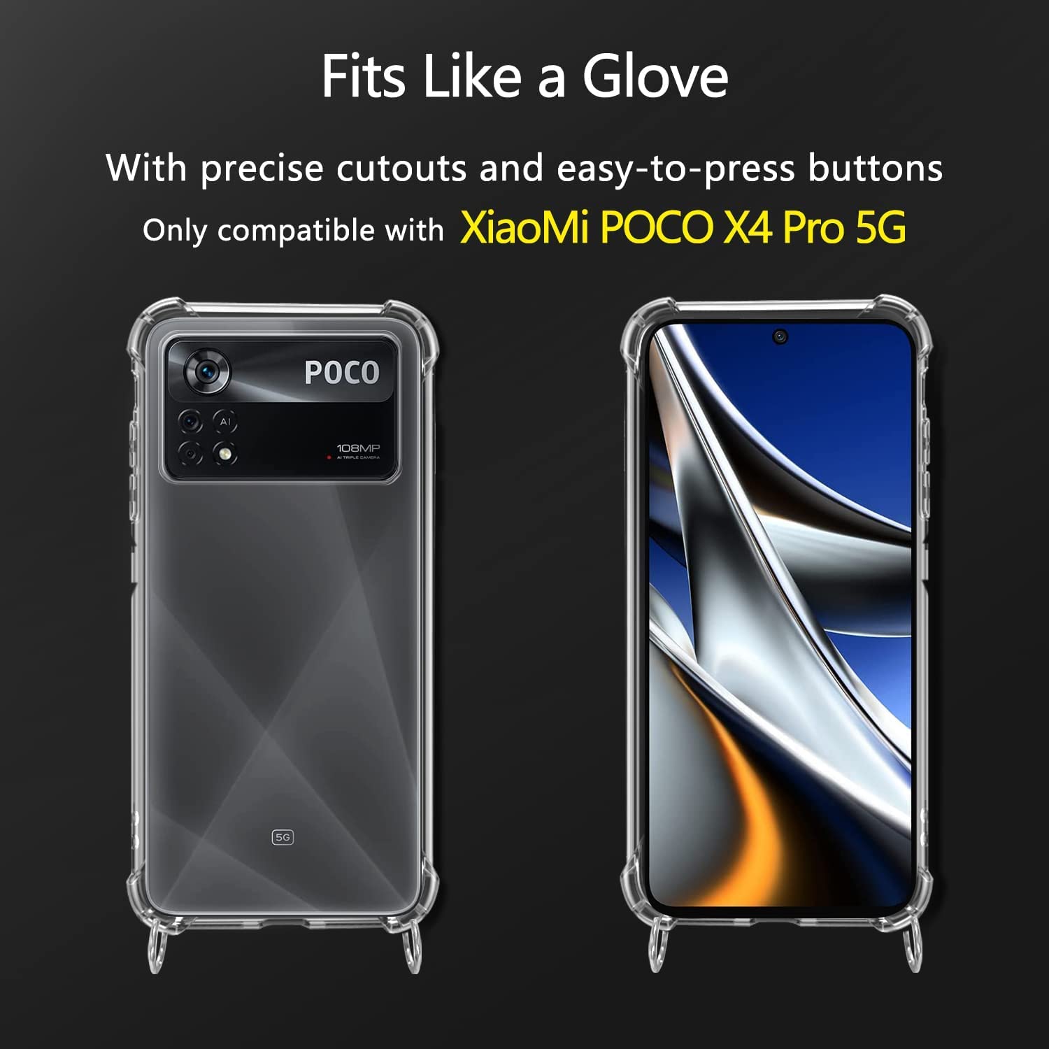 Necklace Case for Xiaomi Poco X4 Pro 5G Cover with Neck Strap Clear TPU Phone Chain Case Crossbody Necklace with Cord Transparent Silicone Case with Adjustable Lanyard Case with Strap Cord,Arcobaleno - Image 2