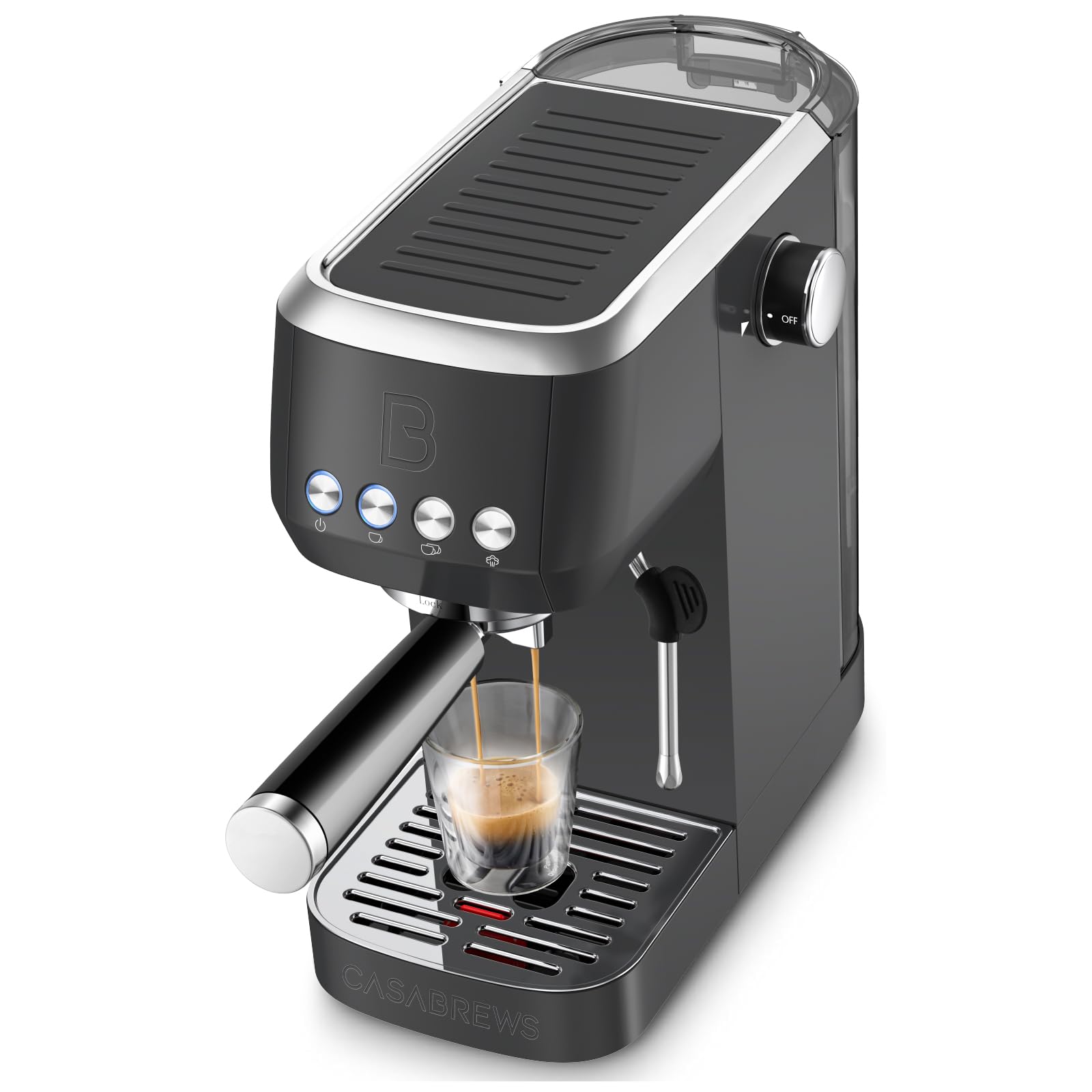 CASABREWS Espresso Machine 20 Bar, Professional Espresso Coffee Machine with Steamer, Coffee Maker Cappuccino Latte Machine with 1.3L Removable Water Tank, Black, Gift for Dad Mom