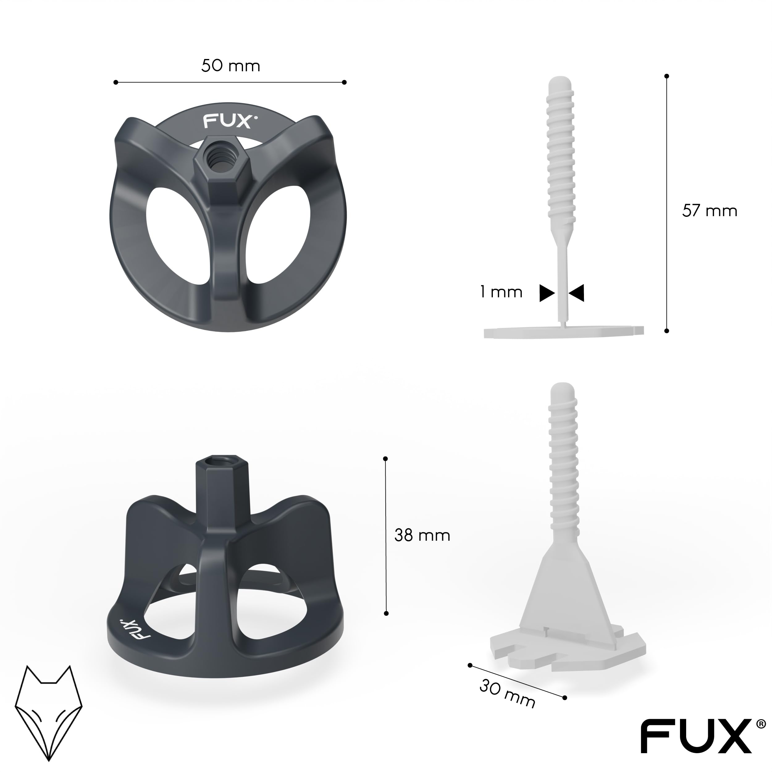 FUX Tile Levelling System 1mm, 200 Pieces Threaded tabs Joint Width 1mm, Tile Leveling System, Tile spacers - Image 2