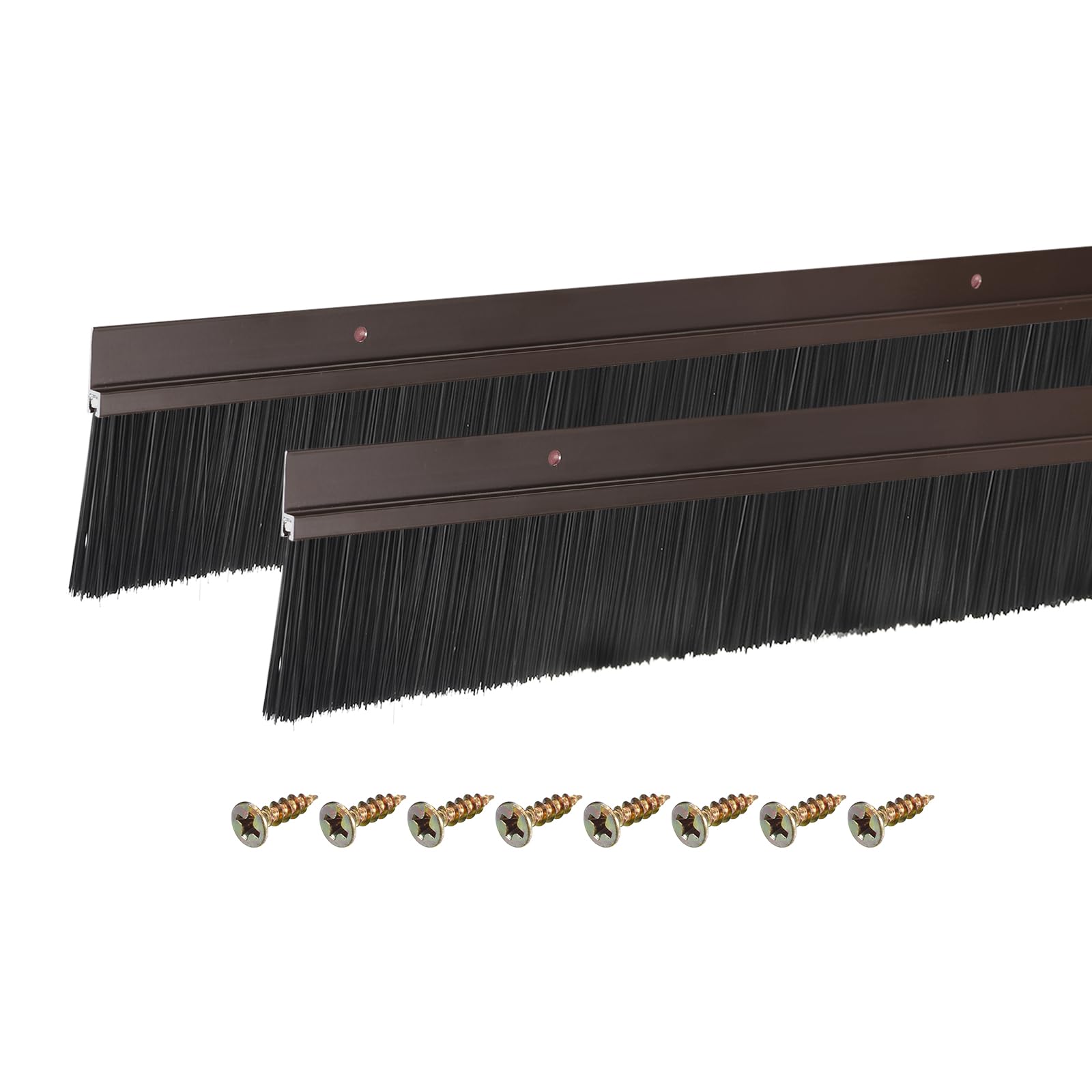 sourcing map 2Pcs Door Brush Bottom Sweep H-Shape Aluminum Alloy Base with 50mm PP Brush for Home, Industrial (1200mm L, Brown)