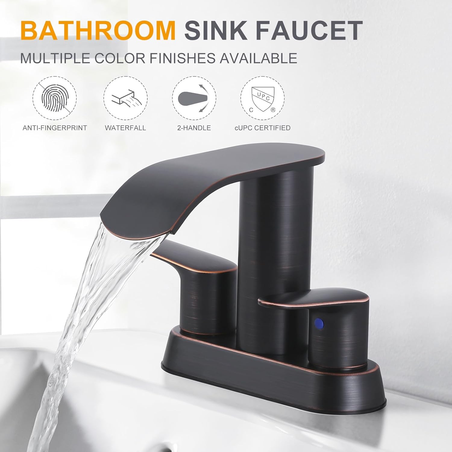 WOWOW Waterfall Bathroom Sink Faucet,Oil Rubbed Bronze Two Handles Bathroom Faucet and Bar Faucet Single Handle Bar Sink Faucet Oiled Rubbed Bronze RV Kitchen Faucet