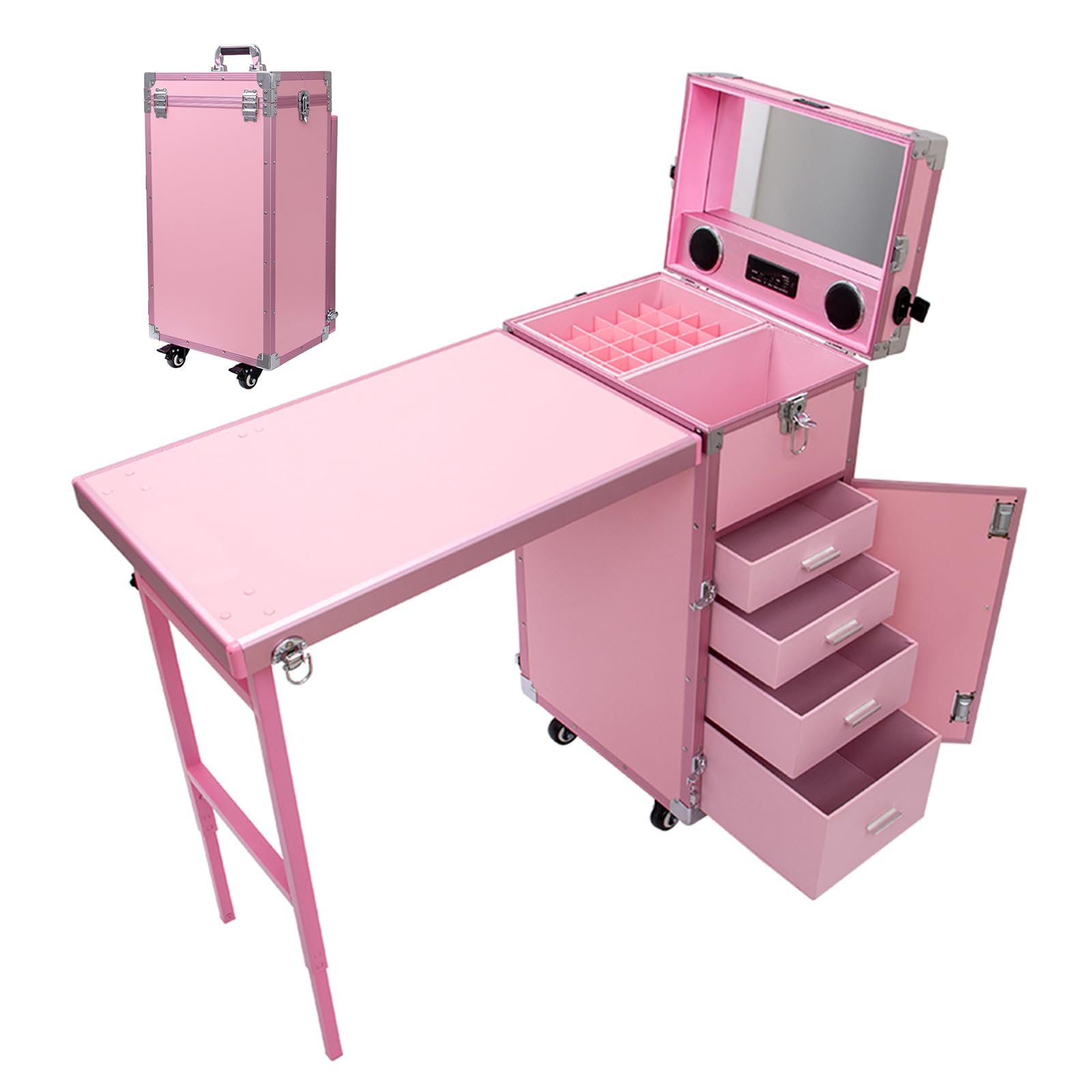 その他 SUITCASE NAIL DESK Rolling Manicure Table, Foldable Nail Station Makeup Train