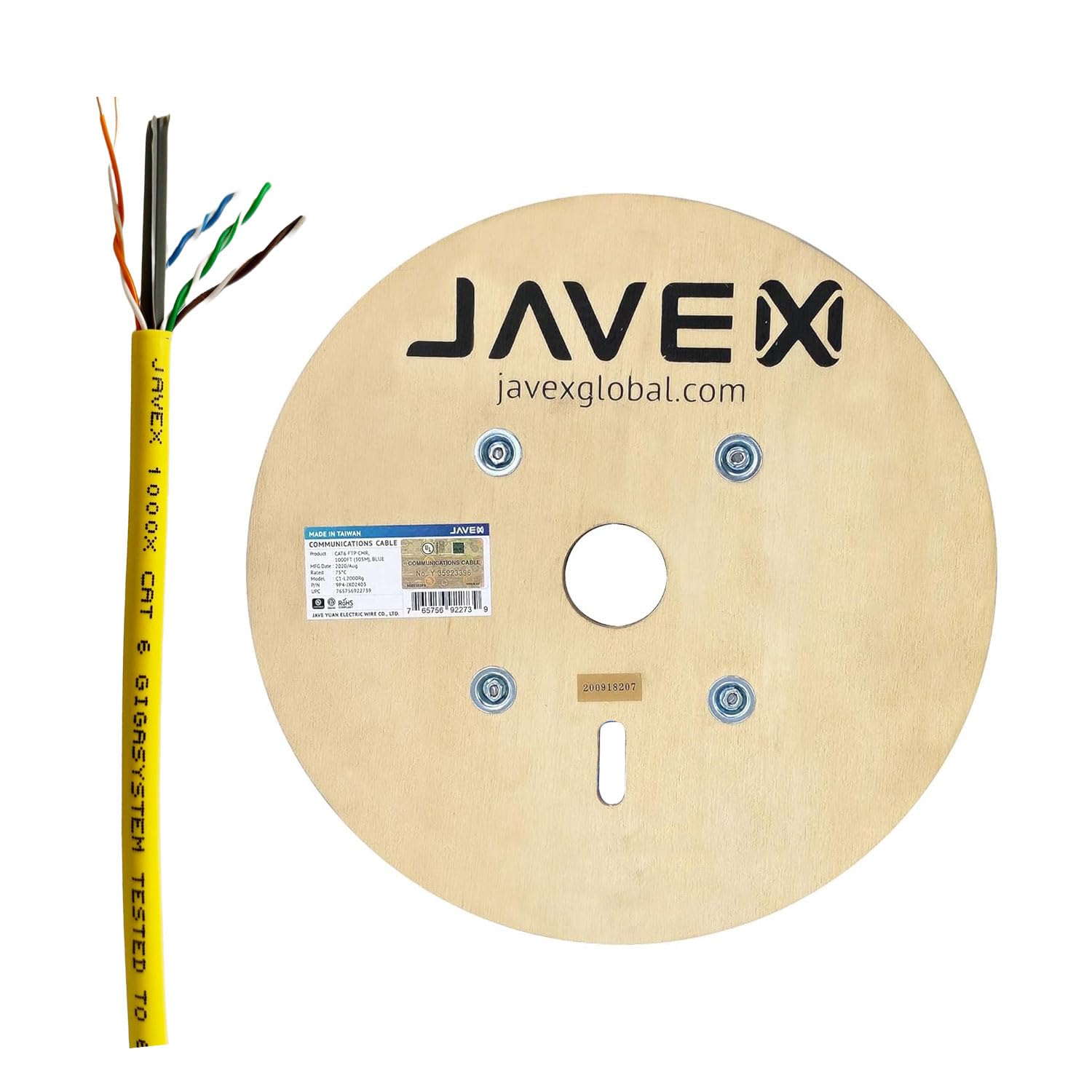 JAVEX 23AWG CAT6 Ethernet Cable UL Certified [500FT, Solid Pure Copper] 600MHz, PoE++ Over 100W, ETL Listed, TAA Compliant, UTP Ethernet Bulk Cable, 500 Feet, Yellow