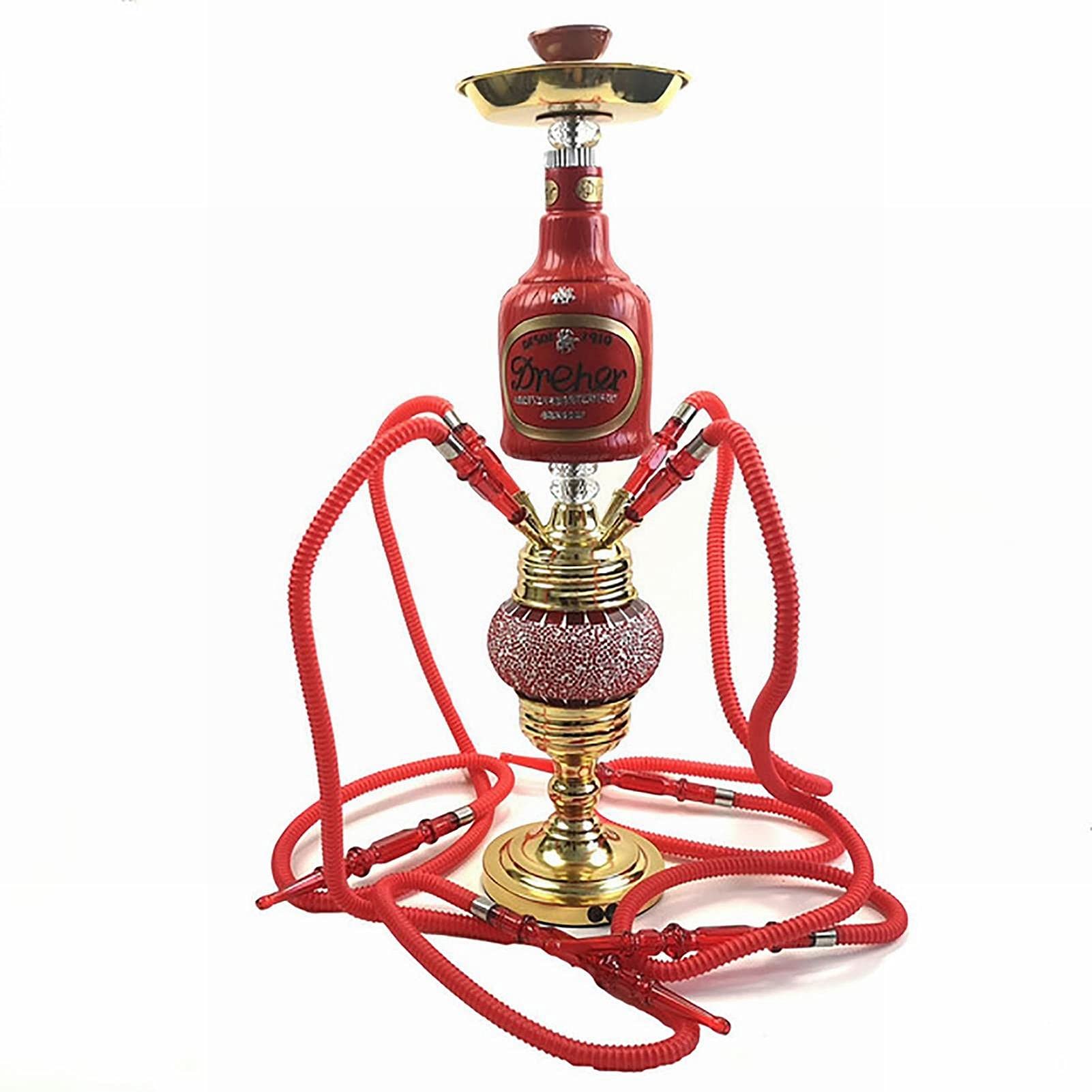 Shisha-Set, 29,5 Zoll Full Shisha Smoking Party Kit Mit 4 Schlauch-Wasserpfeifen, 2 LED-Ober- Und Unterlichtern Und Keramik-Wasserpfeifenschale B