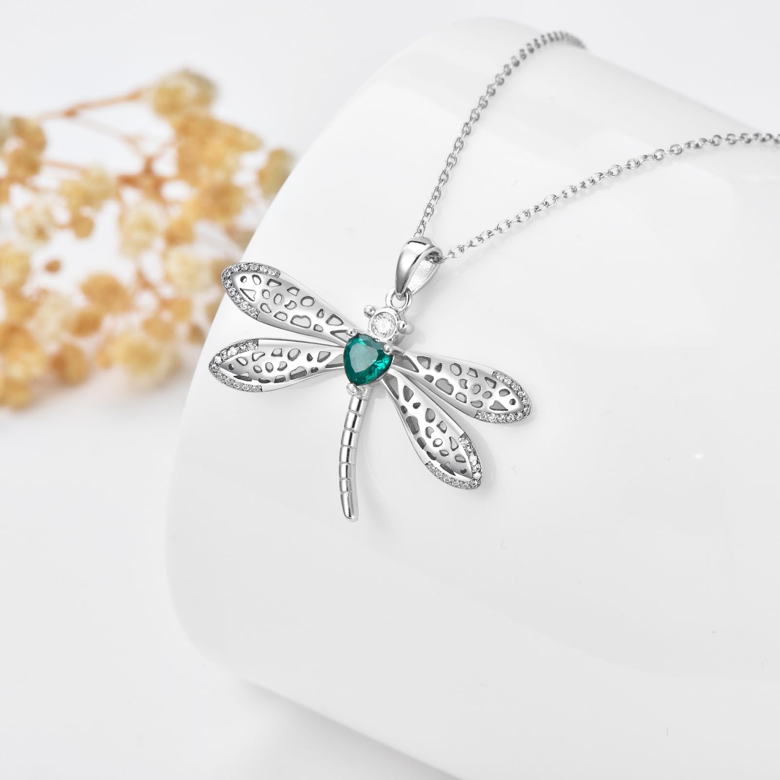 Smeraldo collana in argento sterling 925 libellula collana laboratorio smeraldo cresciuto ciondolo per le donne