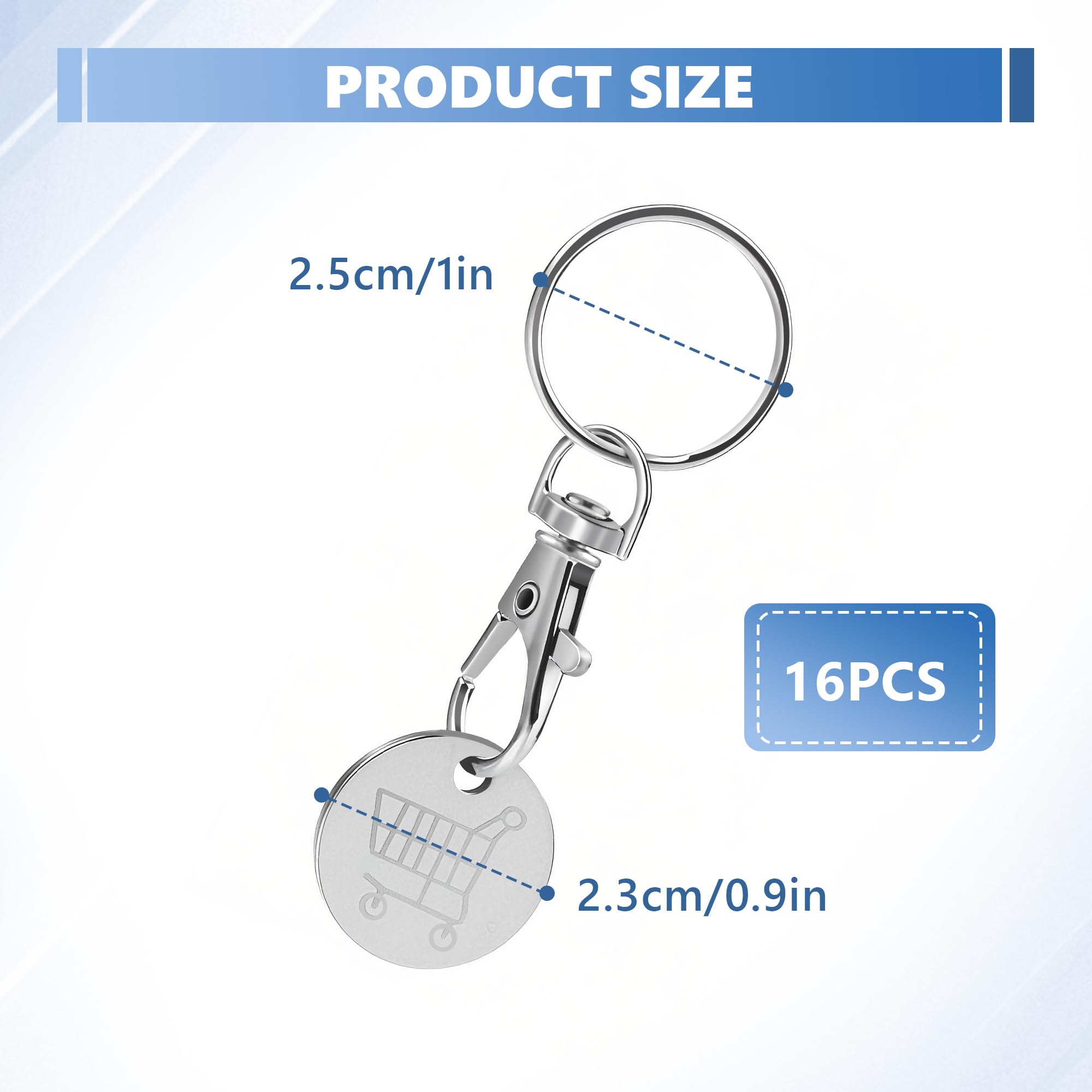 16 Pièces Jetons Caddie Acier Inoxydable Avec Porte-clés Et