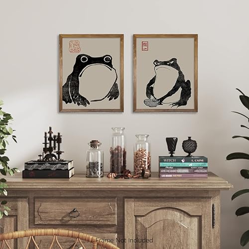 Vista 5 de Decoración de pared de rana japonesa, decoración japonesa, decoración japonesa, Wabi Sabi, póster japonés de Matsumoto Hoji, juego de imágenes