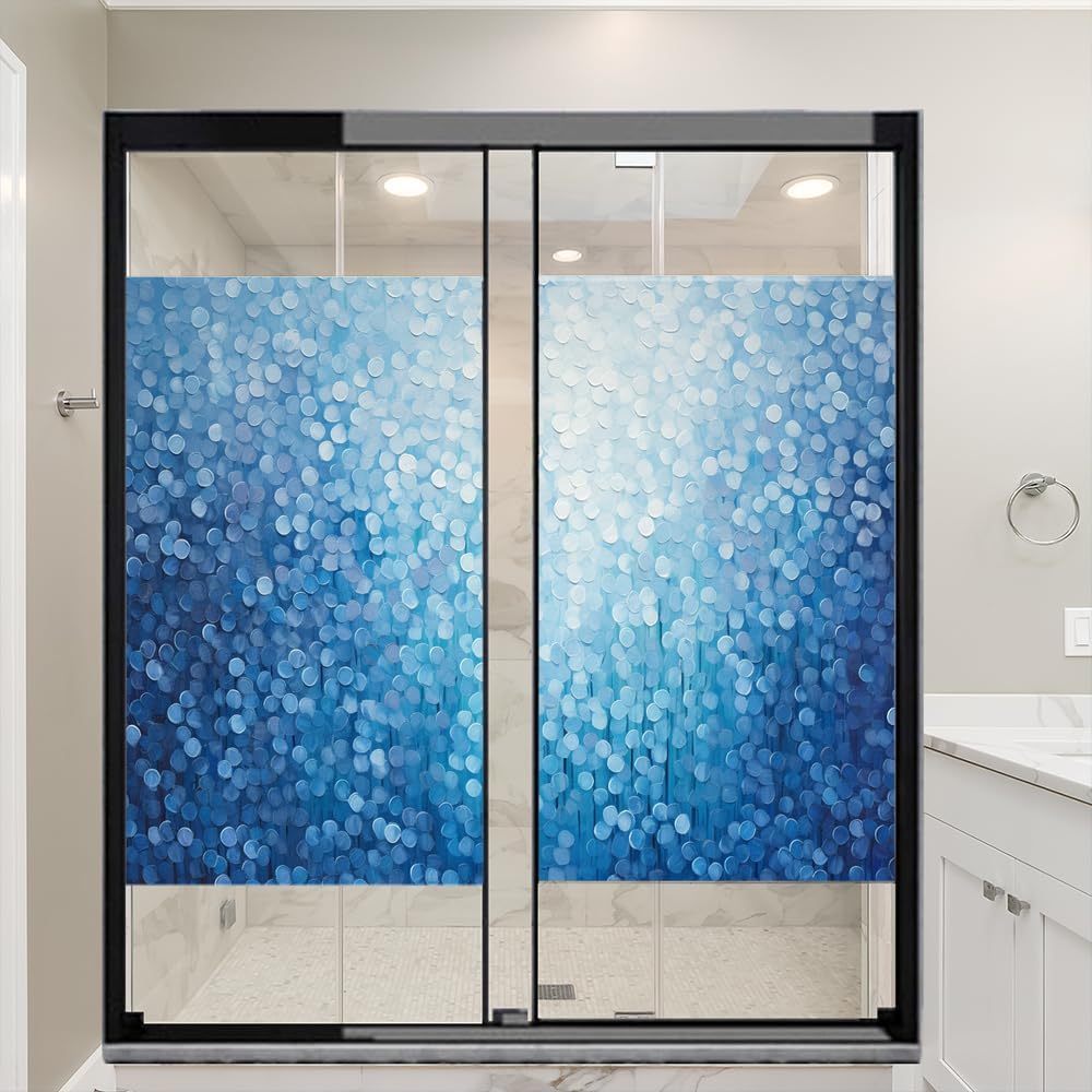 Modern Pictures Window Film Coverings Abstract Blue Painting Textured Window Privacy Film Self-Adhesive Glass Film Decorative Sticker Frosted Film for Home Office 35.4Wx55.1L-inch x2 Pcs