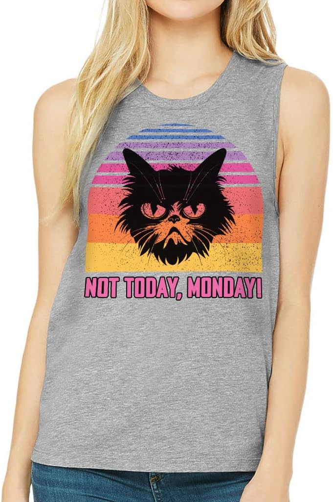 Not Today Monday Women's Muscle Tank - Word Design Tank Top - Printed Workout Tank - Athletic Heather, 2XL