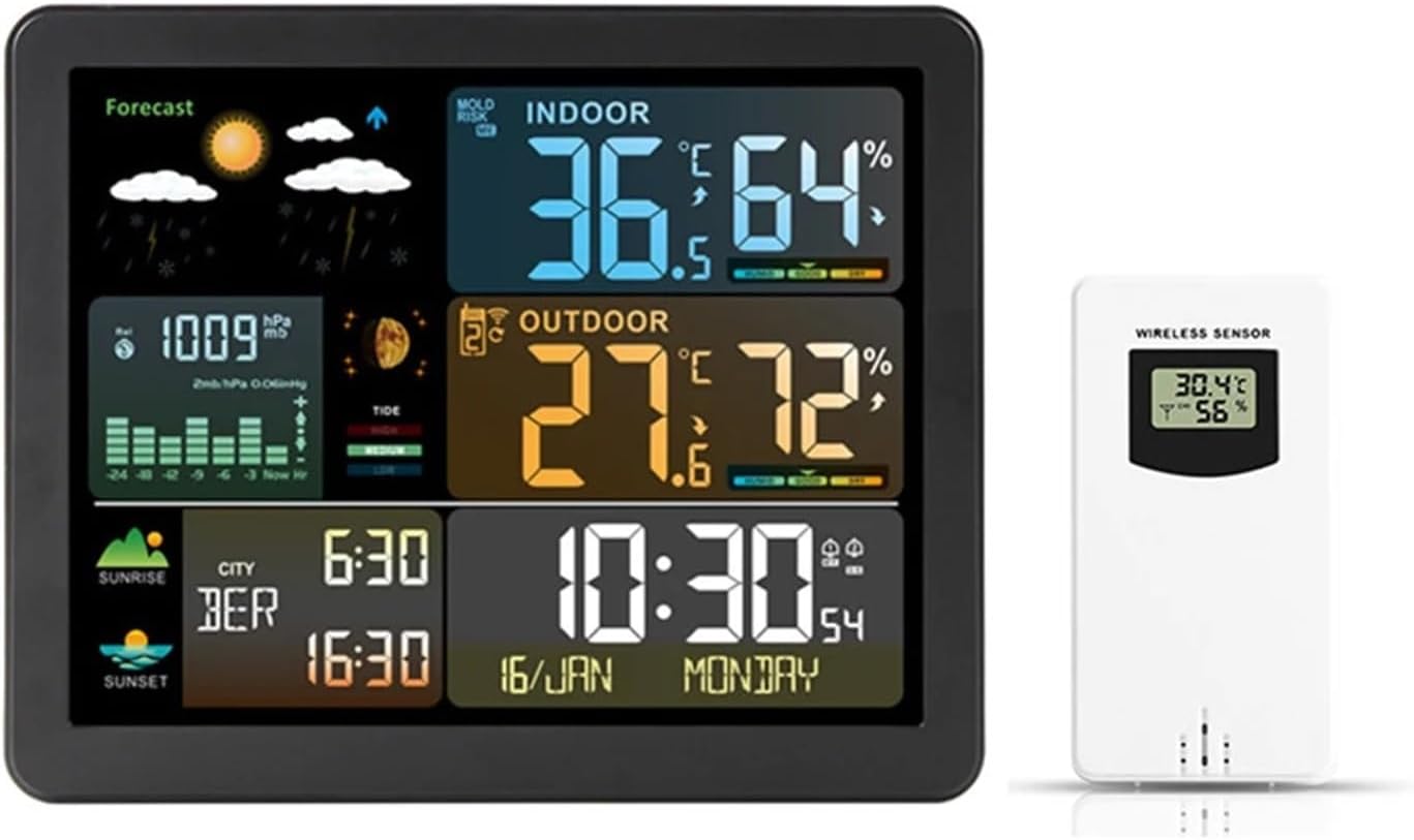Weather Station Weather Station for Indoor Outdoor Digital Clock Thermometer Temperature Humidity Monitor with Weather Forecast with 1 Sensor,