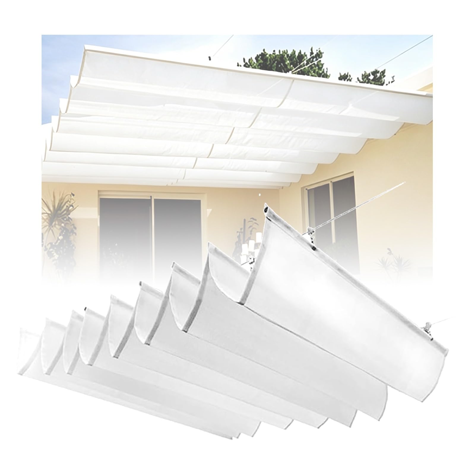 Voile d'ombrage de vague occultant et modulable pour tonnelle et grand jardin