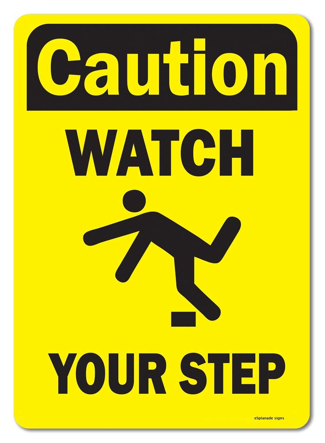 eSplanade Uwaga Watch Your Step Sign kalkomania naklejka - łatwa do zamontowania odporna na warunki atmosferyczne trwały atrament (rozmiar - 25 cm x 18 cm)