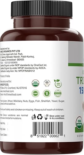 Miniatura 5 de Brieofood Triphala Orgánica 1500mg, 45 Porciones, Vegetariana, Sin Gluten, 90 Tabletas Vegetarianas