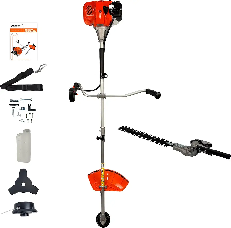 Carbon Fak Roçadeira a Gasolina Profissional 52cc 2,5HP Bipartida com Adaptador Podador de Cerca Viva