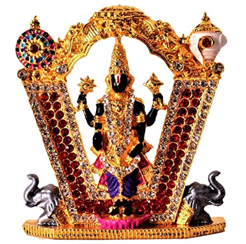 Purpledip Metal Statue Tirupathi Balaji Venkateswara Idol for Car Dashboard Shop Counter Or Office Table (11199)