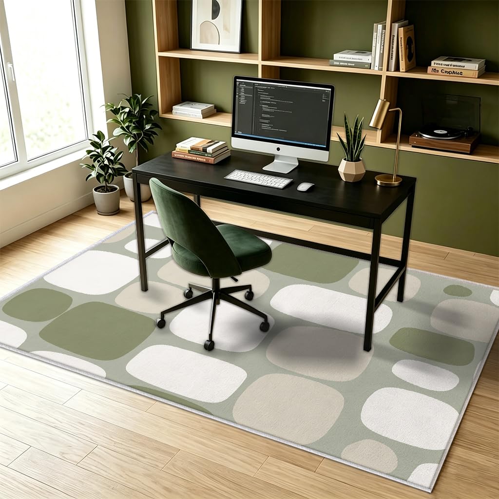 Tapis Vert Sauge Salon Chambre Interieur Carré 100x100 cm