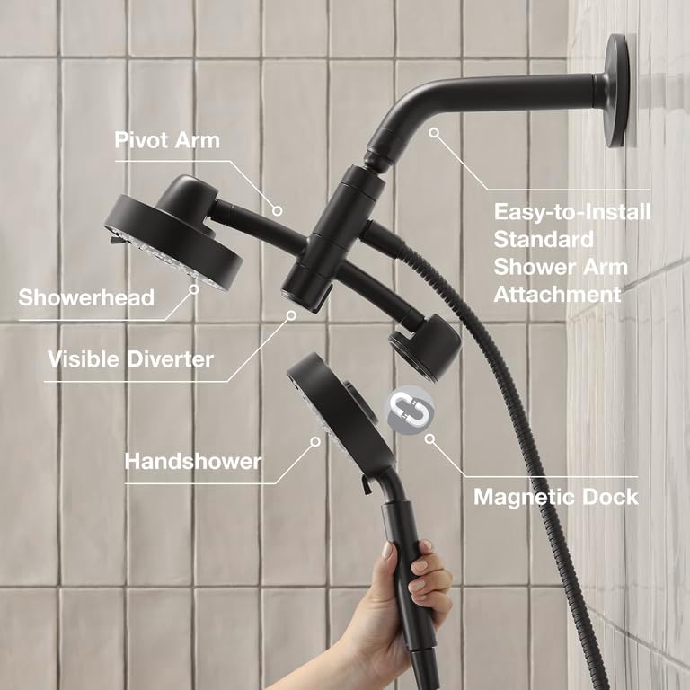 Miniatura 2 de KOHLER 23219-TT Purist - Kit combinado de ducha multifunción 2 en 1, cabezal de ducha giratorio con cabezal de ducha de mano, 2.5 GPM, titanio