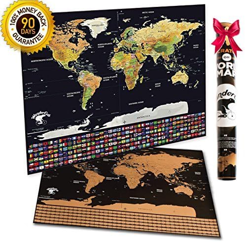 XL Scratch Off World Map - Travel Map Scratch Off Poster | US States & 252 Flags | 33.5" x 23.5" Premium Glossy Paper | Adventure Tracker Travel Journal Bucket List Gift - Scratch Map of The World
