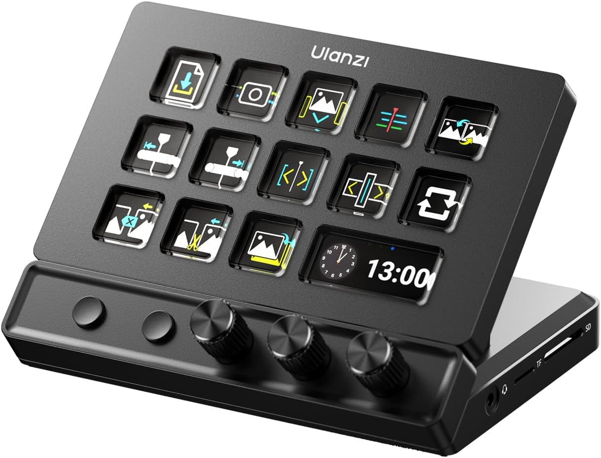 D200X Stream Controller with 3 Knobs, 14 LCD Keys Macro Keyboard | Customizable Key 8-in-1 USB-C Hub Docking Station with 4K HDMI Content Creator Equipment for OBS/Video Editing/Photography/PC