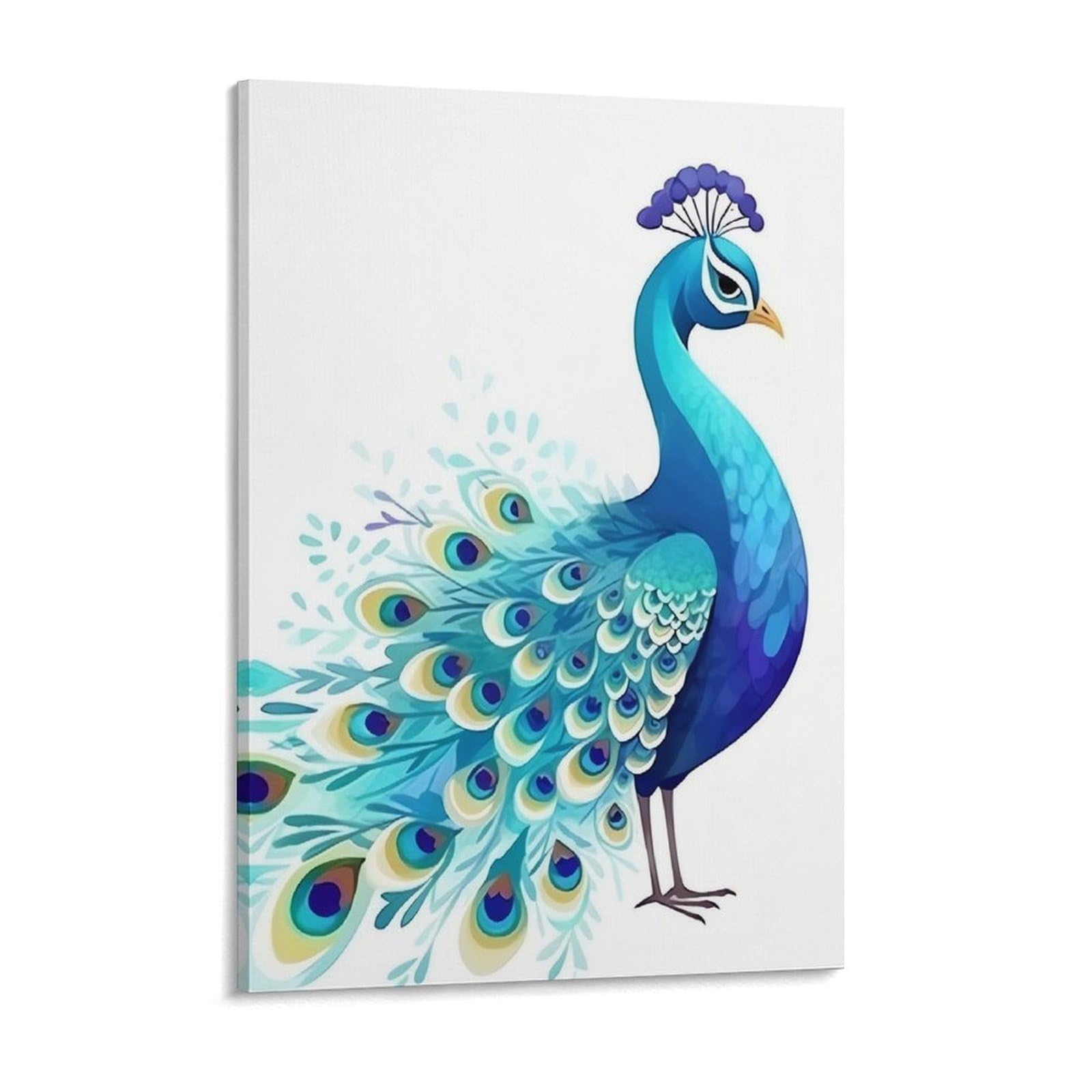 Cartoon Blue Peacock Canvas Wall Art for Bedroom 18x24inch Canvas Prints Artwork for Walls Modern Picture Artwork Painting for Living Room Aesthetic Wall Paintings for Bathroom Kitchen Office
