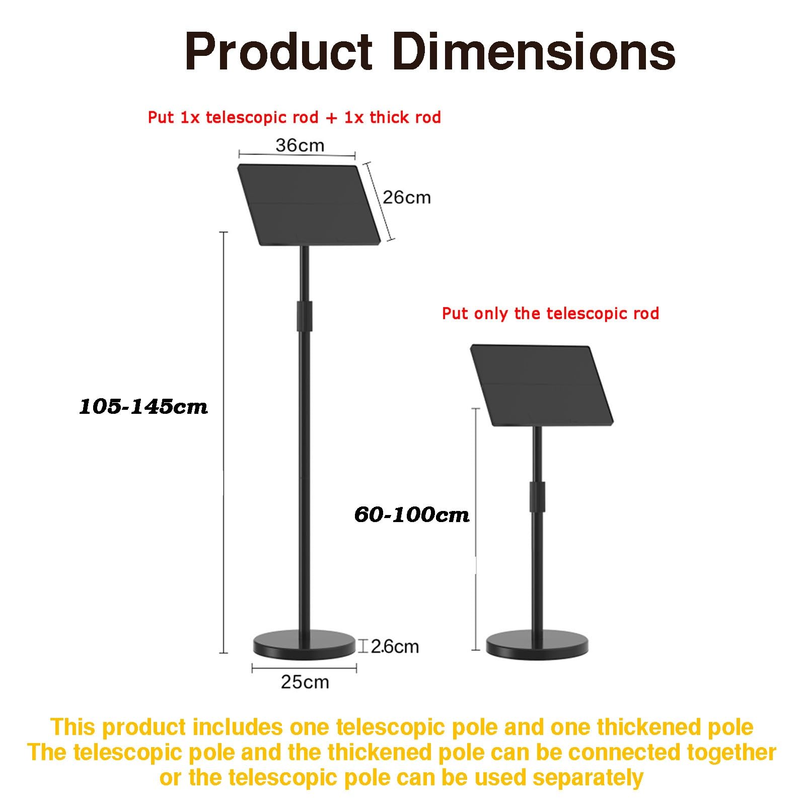 Generico Supporto da Pavimento Regolabile per Libri, Portata 15 kg, Asta telescopica, Perfetto per Libri di Cucina, spartiti Musicali e proiettori - Design ergonomico per Una Lettura agevole