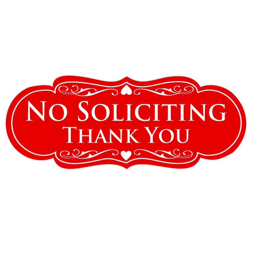 All Quality Designer No Soliciting Thank You Wall or Door Sign | Protect Your Privacy Sign with Easy Installation -Red Small (2 Pack)
