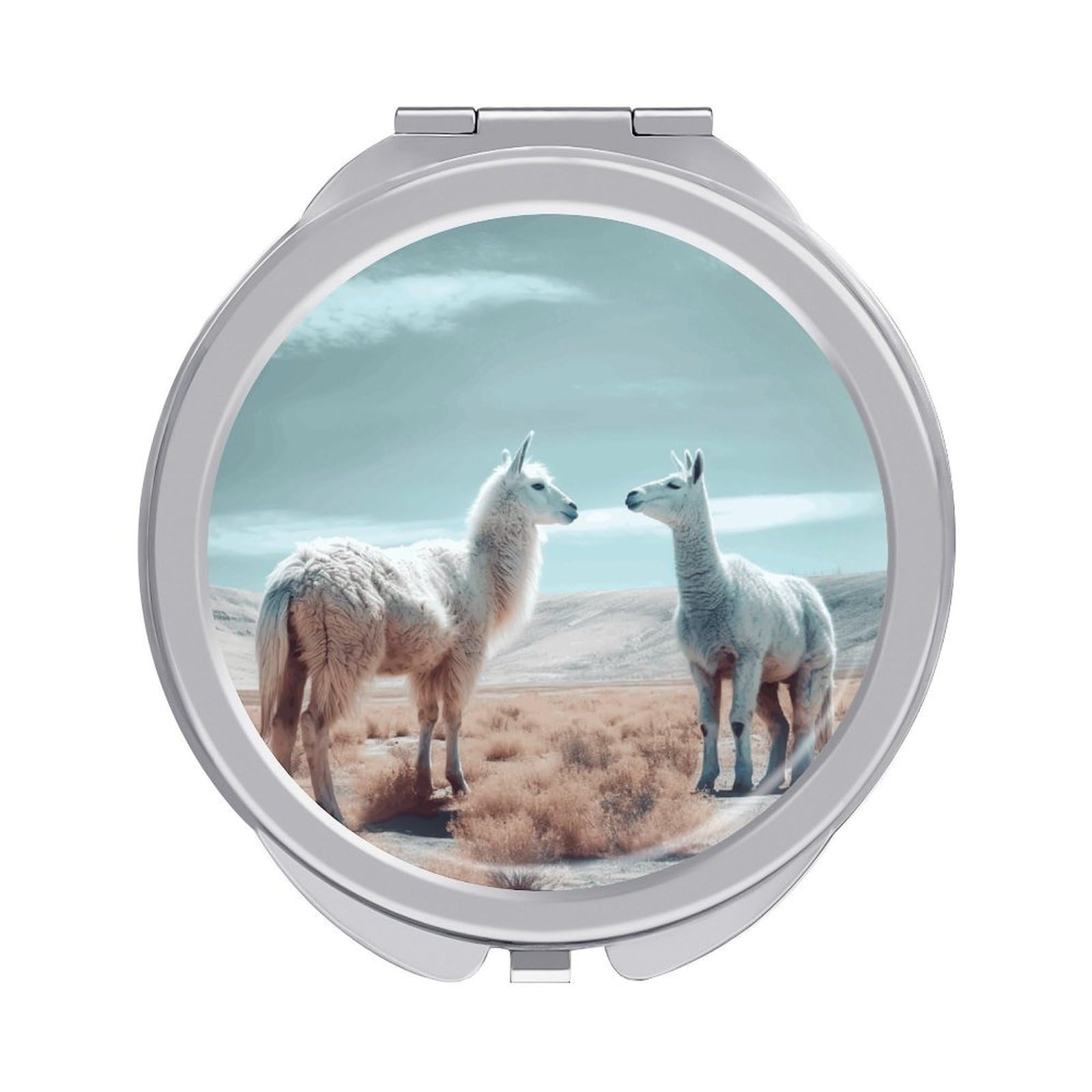 VstaDank Alpaca on The Grass Compact Mirror for Purses Round Fashion Travel Makeup Mirror 2X /1x Magnifying Double Sides Mini Mirrors Portable Pocket Mirrors for Handbag Purse Women Gift