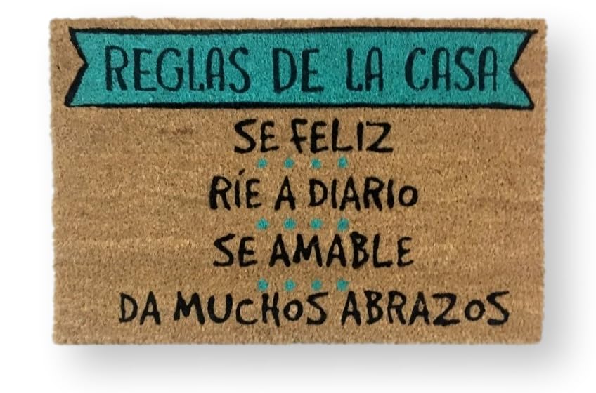 koko doormats Felpudo Entrada casa Originales - Fibra de Coco y PVC, Felpudo Exterior Reglas de la Casa, 40x60x1.5 cm - Alfombras Puerta Entrada casa Exterior - Felpudos Originales y Divertidos