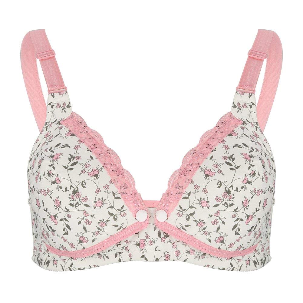 Zerodis Floral Lace Maternity Nursing Bra, Comfortable Cotton Front Open Breastfeeding Bra with Adjustable Extenders for Pregnant and Nursing Women Pink Blue 36/80 38/85 40/90
