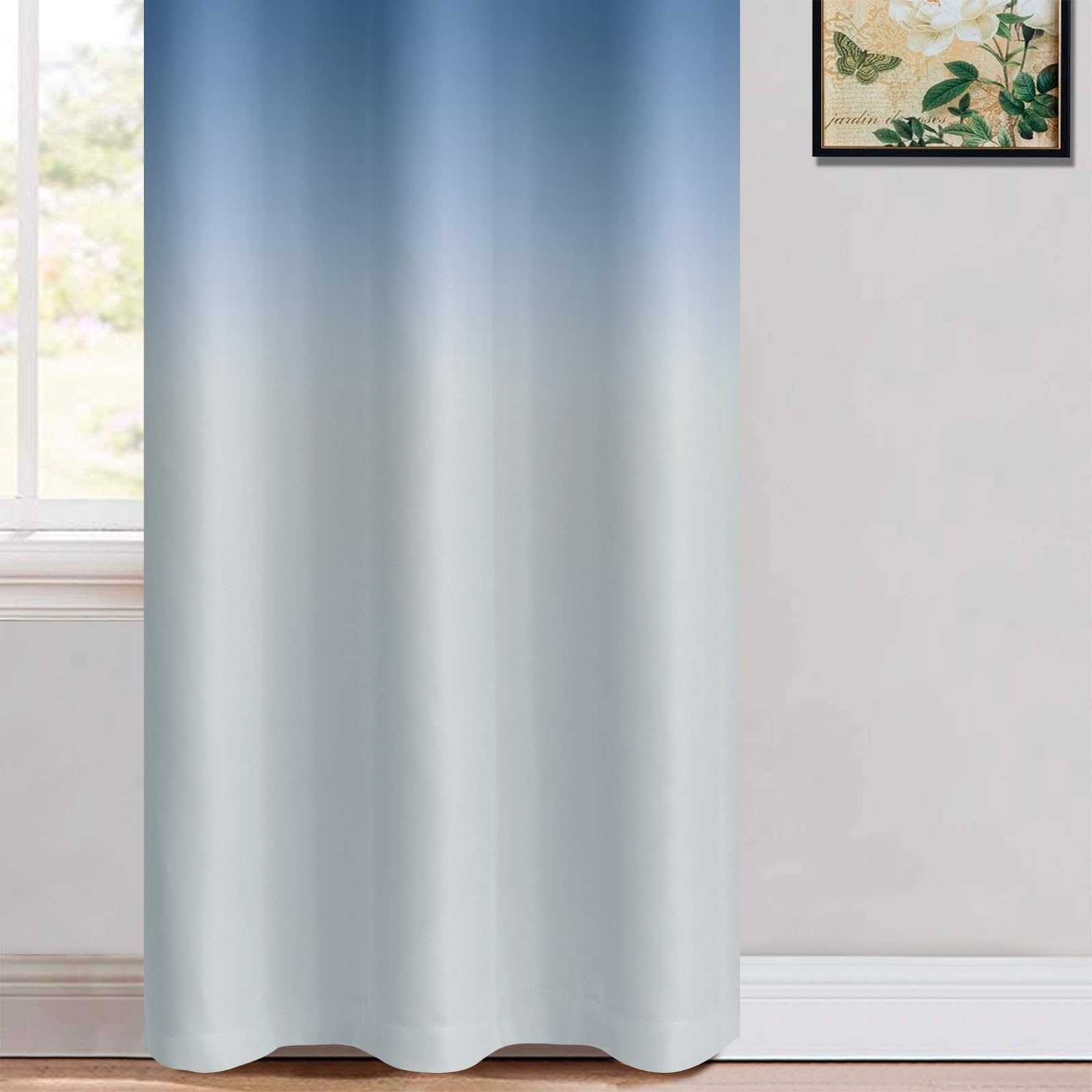 Yakamok Ombré-Vorhänge Lichtblockierend – 254x213 Cm Blau-grauweiß Mit Ösen, Wärmeisoliert