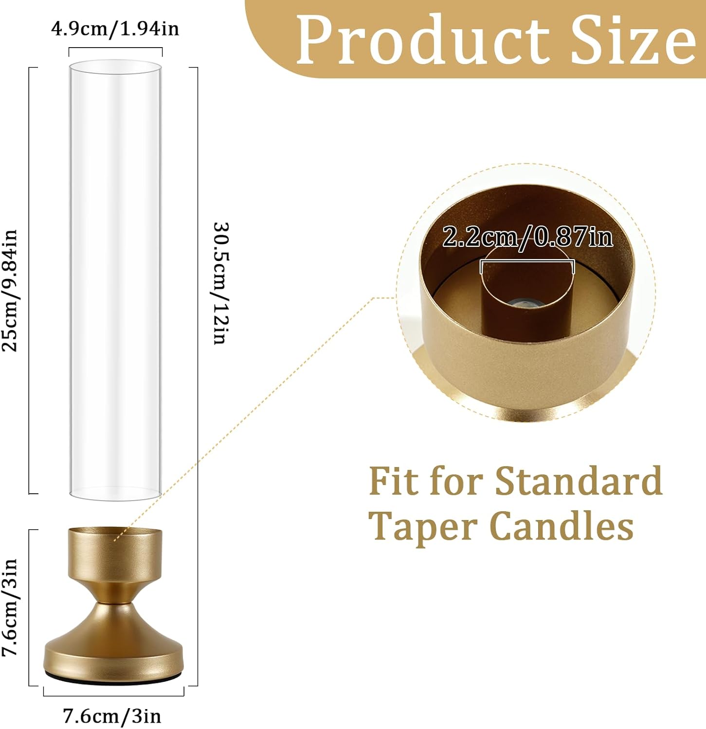 Hurricane Glass Candle Holders, Set of 10 Metal Taper Candlesrick Holders for Centerpieces Tall Gold Candle Stands Bulk with Glass Cylinder for Wedding Birthday Party Table Decor - Image 4